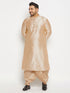 Vastramay Men's Plus Size Gold Zari Weaved Kurta Dhoti Set